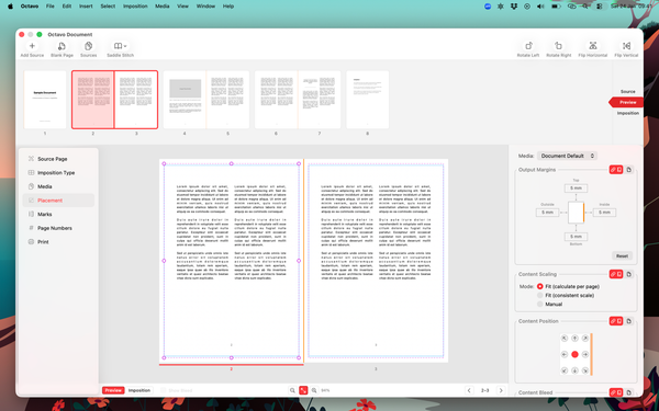 Page placement controls with live preview